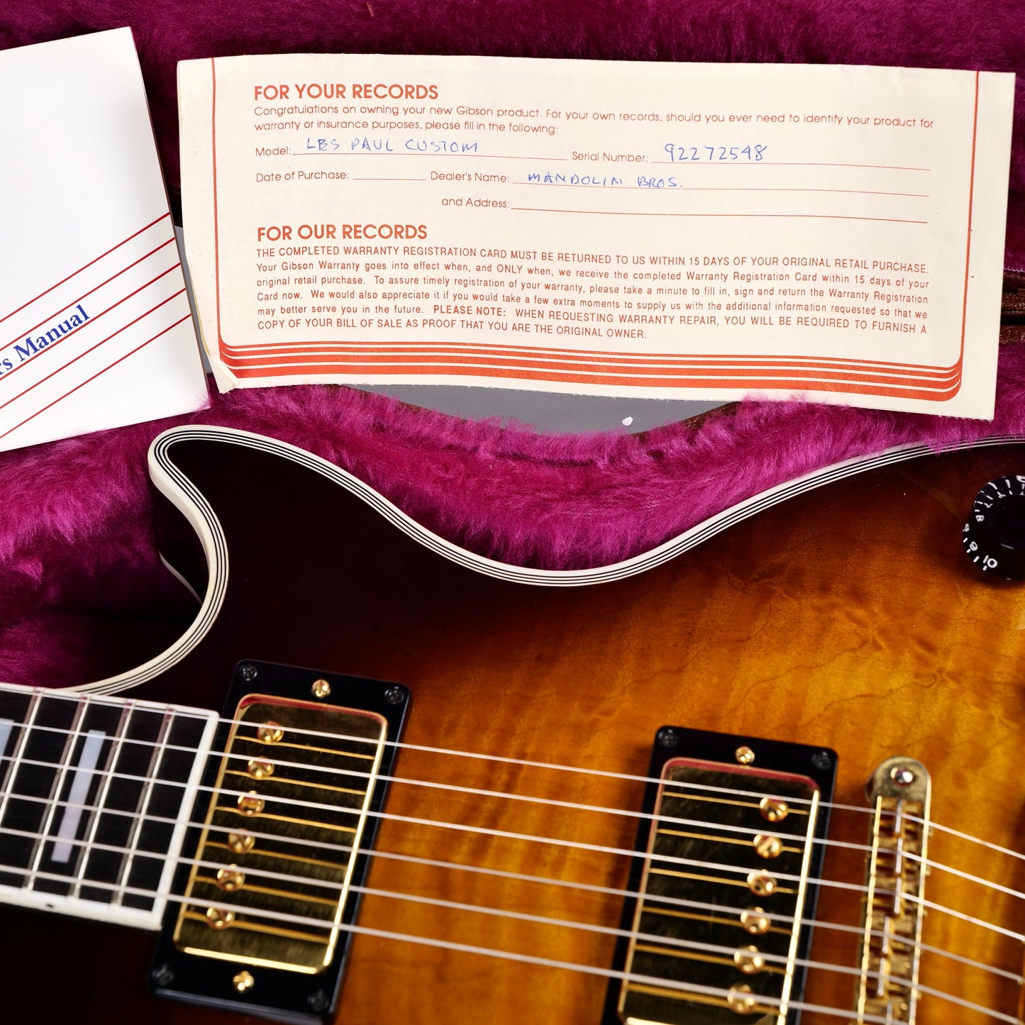 1992 Gibson Les Paul Custom tobacco burst